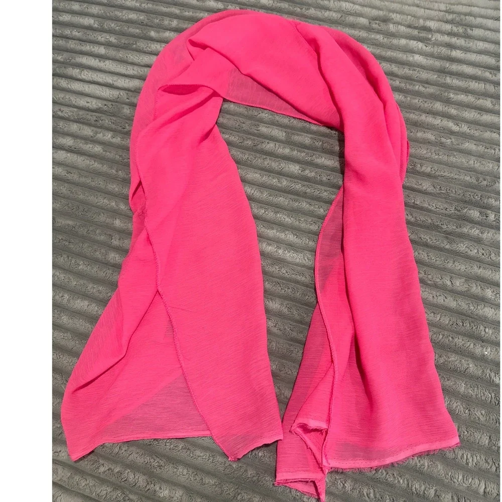 Neon Hot Pink Chiffon Crinkle Scarf Lightweight Sheer Rectangular Wrap